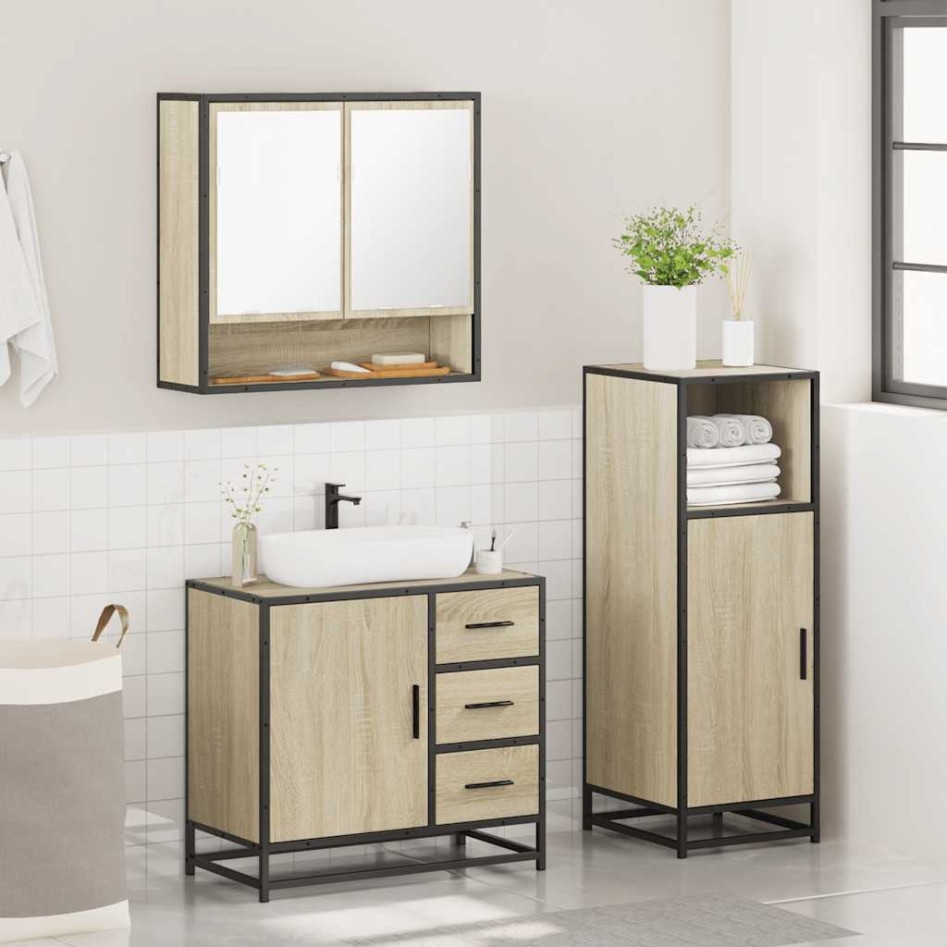 Set de muebles de baño 3 pzas madera contrachapada roble