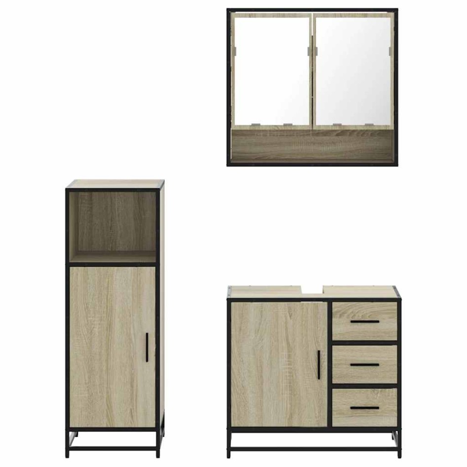 Set de muebles de baño 3 pzas madera contrachapada roble