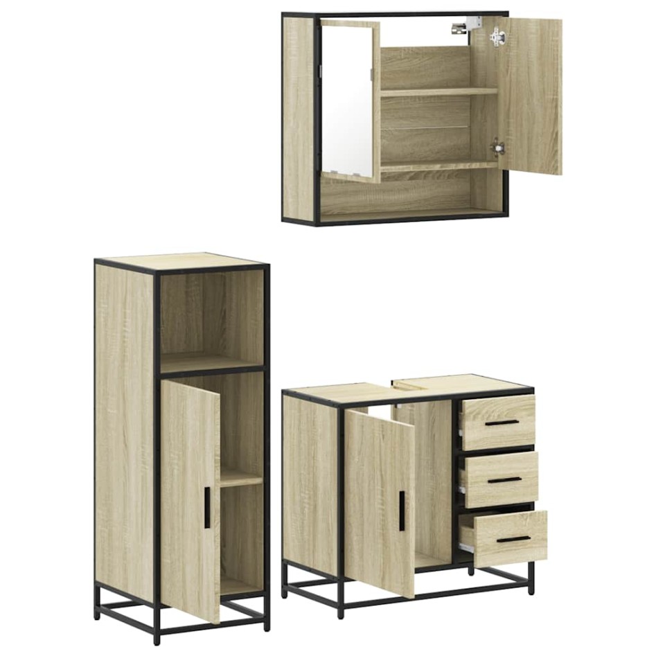 Set de muebles de baño 3 pzas madera contrachapada roble