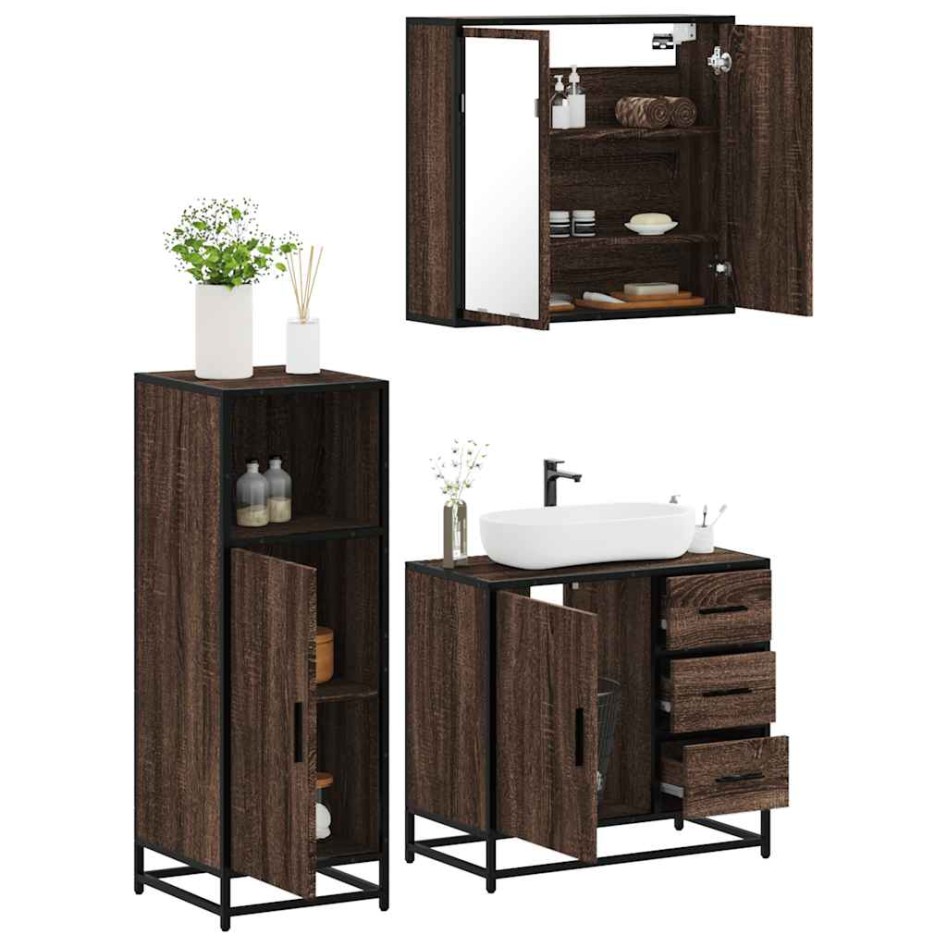 Set de muebles baño 3 pzas madera contrachapada roble