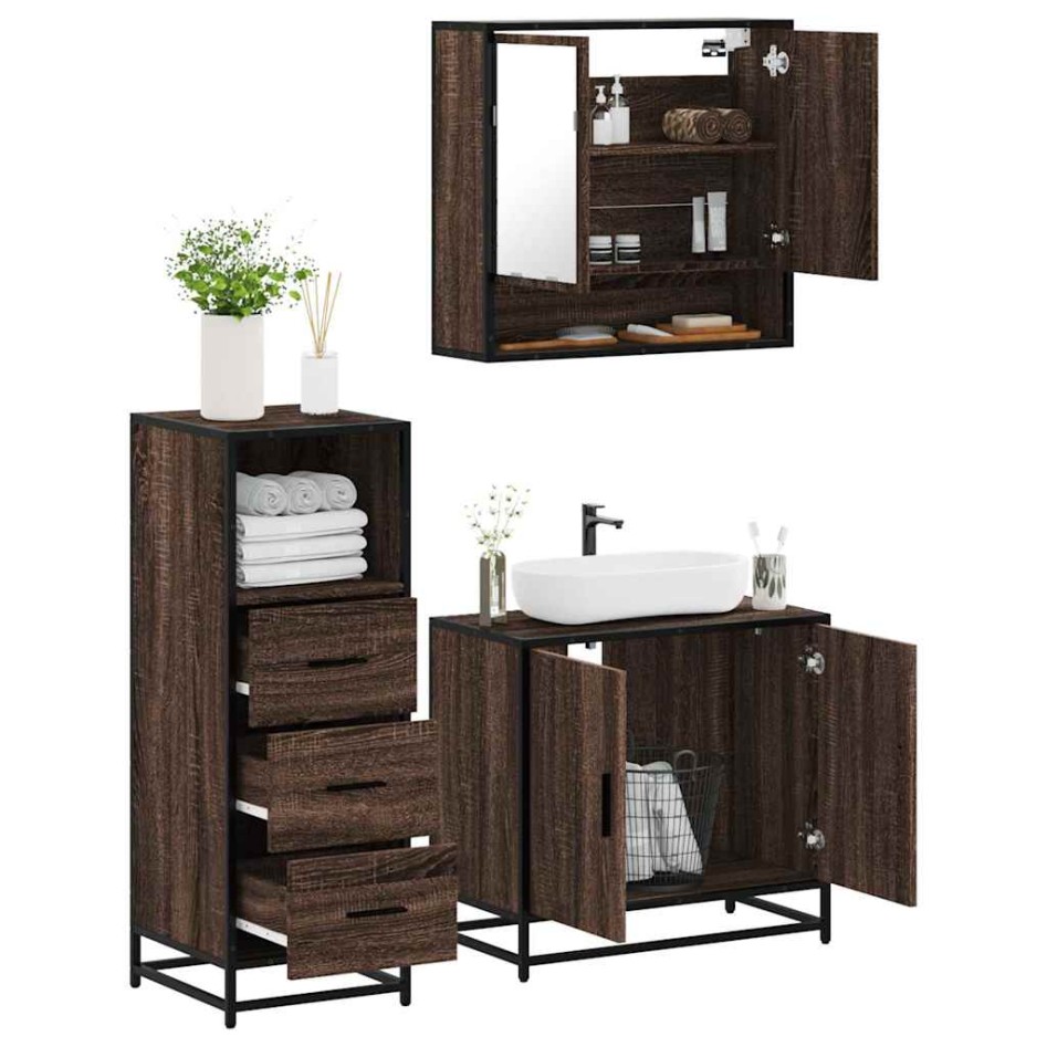 Set de muebles baño 3 pzas madera contrachapada roble