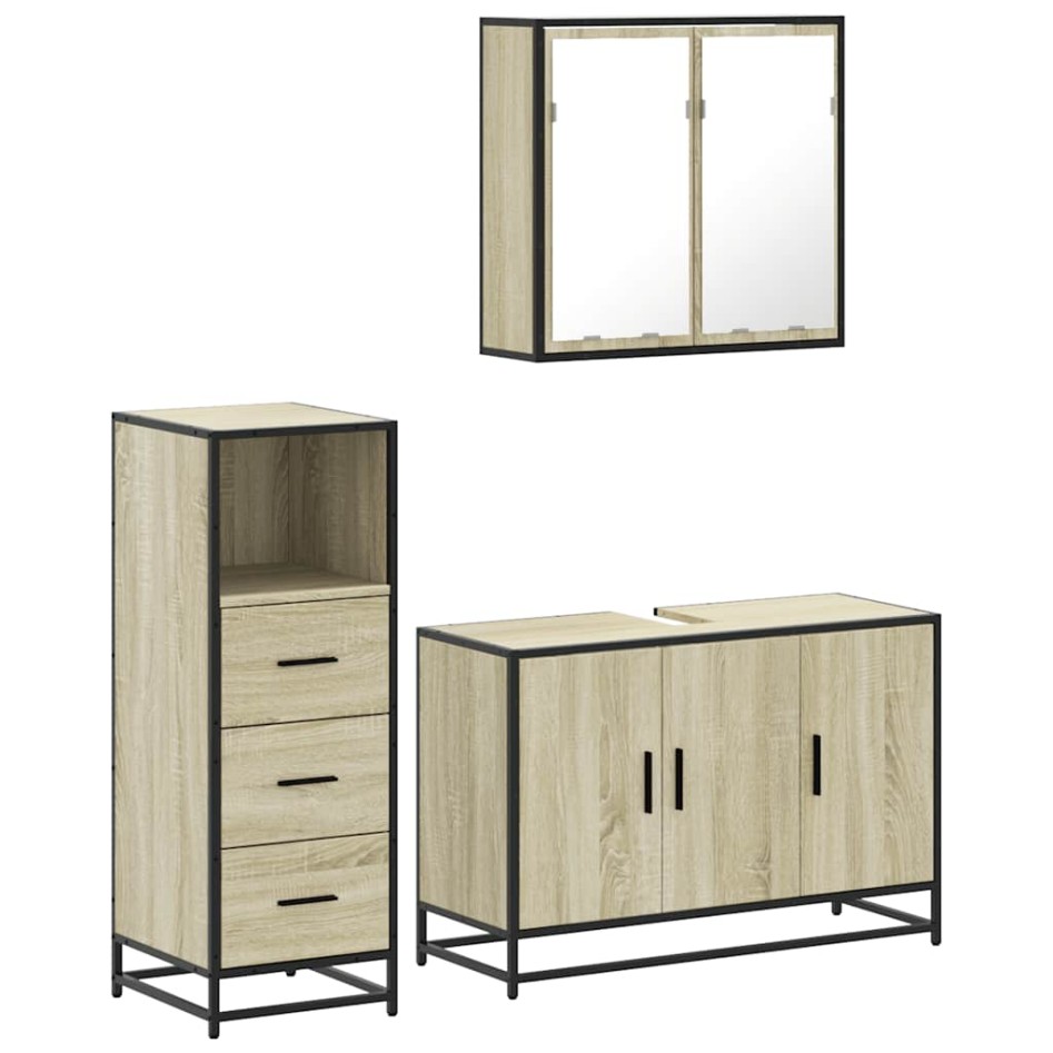 Set de muebles de baño 3 pzas madera contrachapada roble