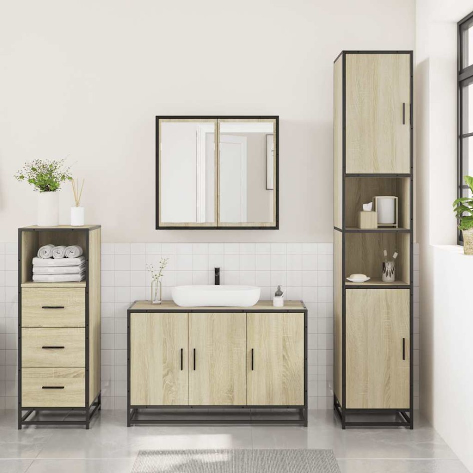 Set de muebles de baño 3 pzas madera contrachapada roble