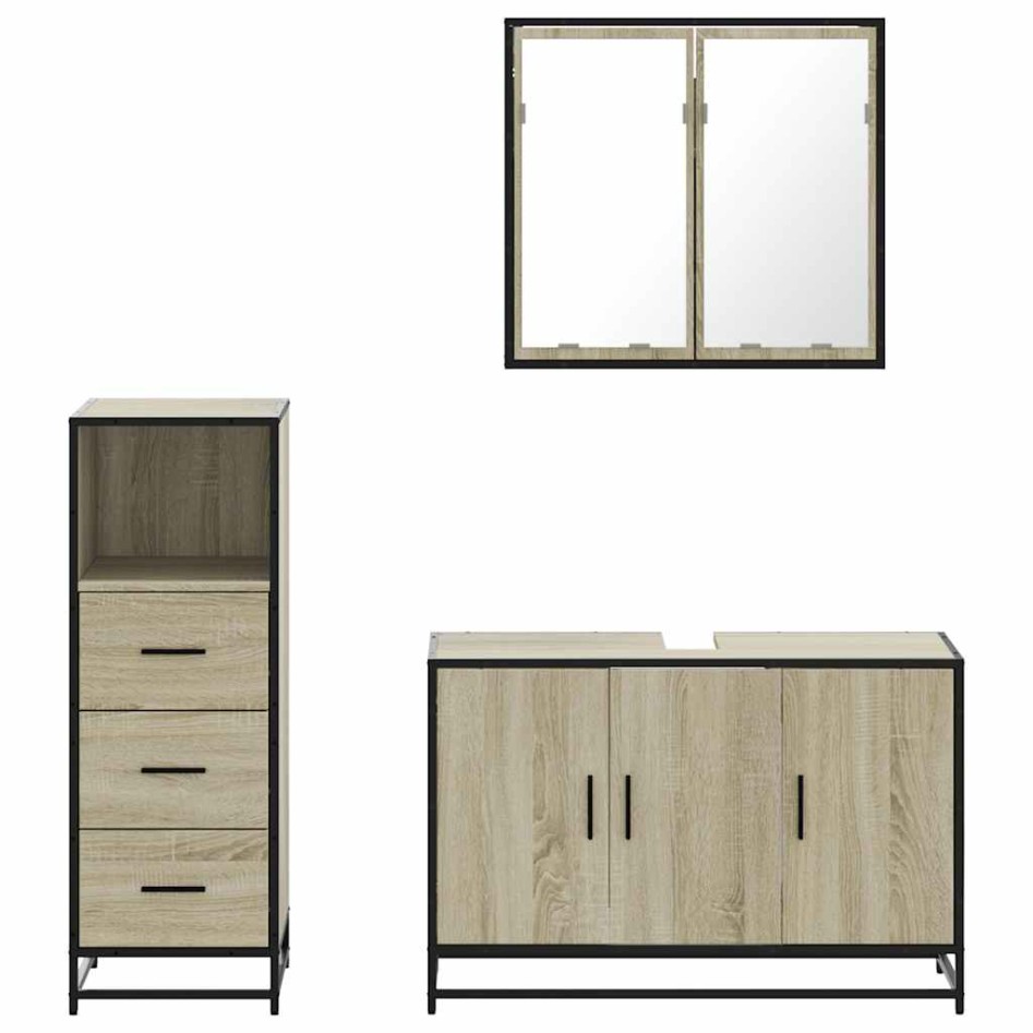 Set de muebles de baño 3 pzas madera contrachapada roble