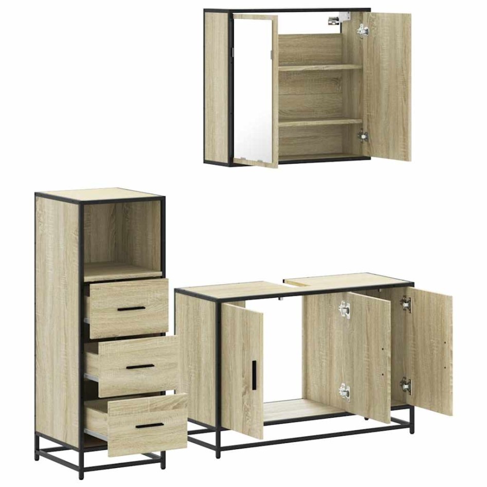 Set de muebles de baño 3 pzas madera contrachapada roble