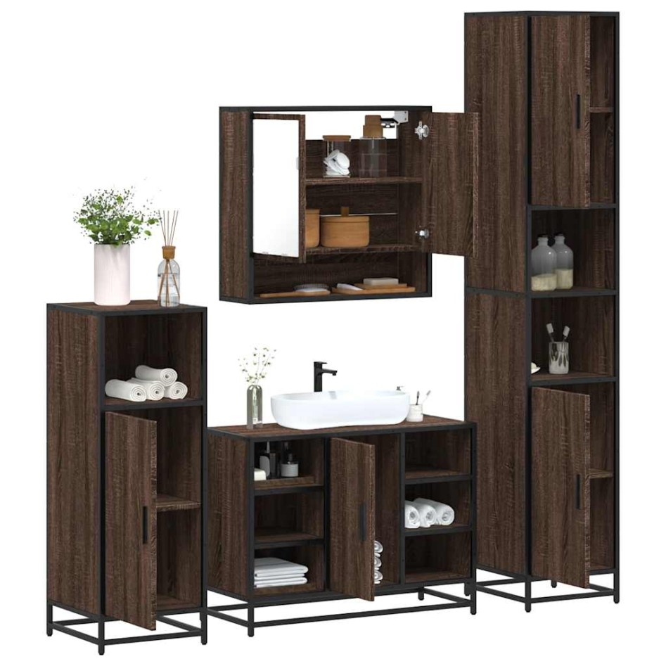 Set de muebles baño 4 pzas madera contrachapada roble
