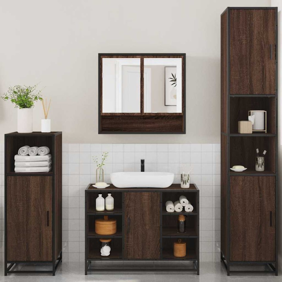 Set de muebles baño 4 pzas madera contrachapada roble