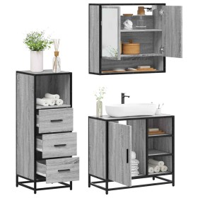 Set de muebles de baño 3 pzas madera contrachapada gris