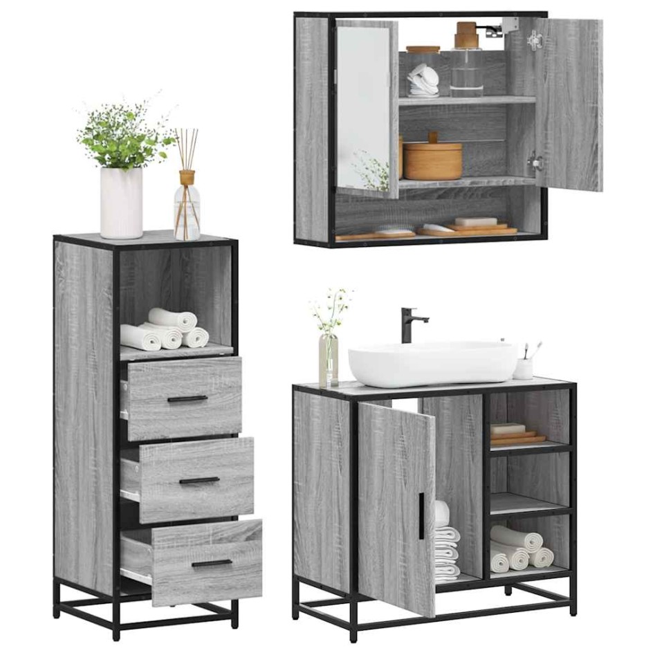 Set de muebles de baño 3 pzas madera contrachapada gris