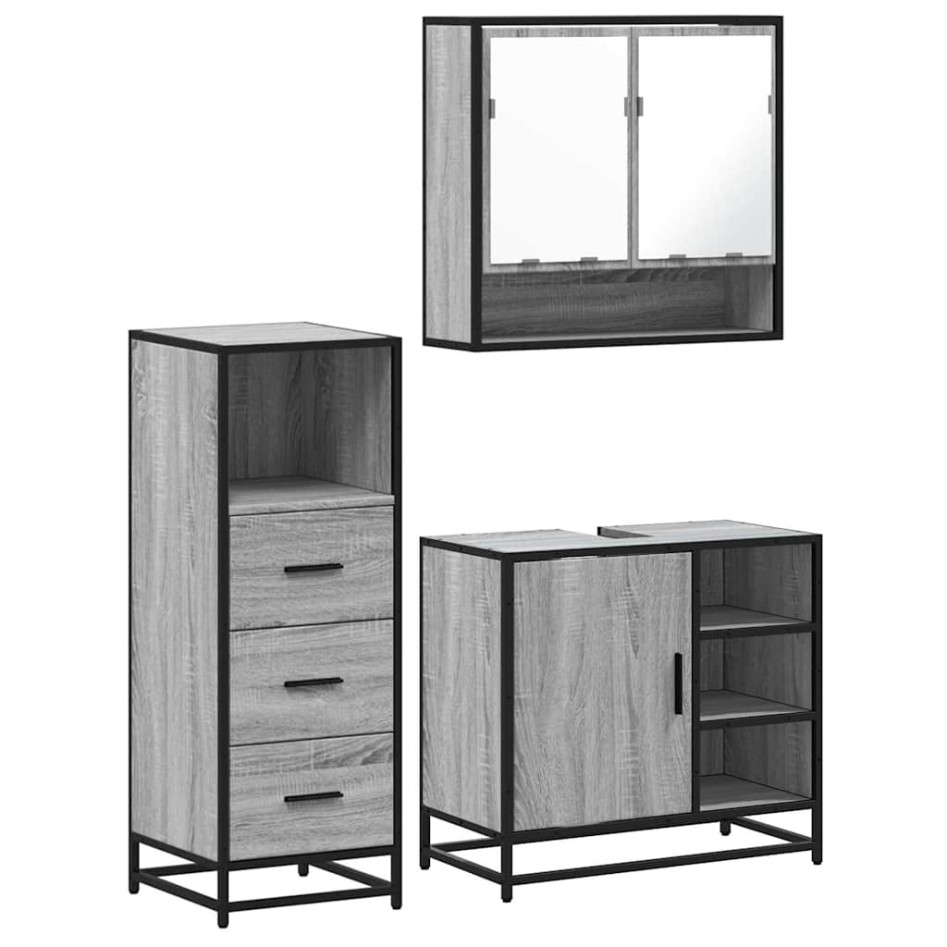 Set de muebles de baño 3 pzas madera contrachapada gris