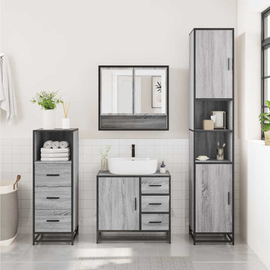 Set de muebles de baño 3 pzas madera contrachapada gris