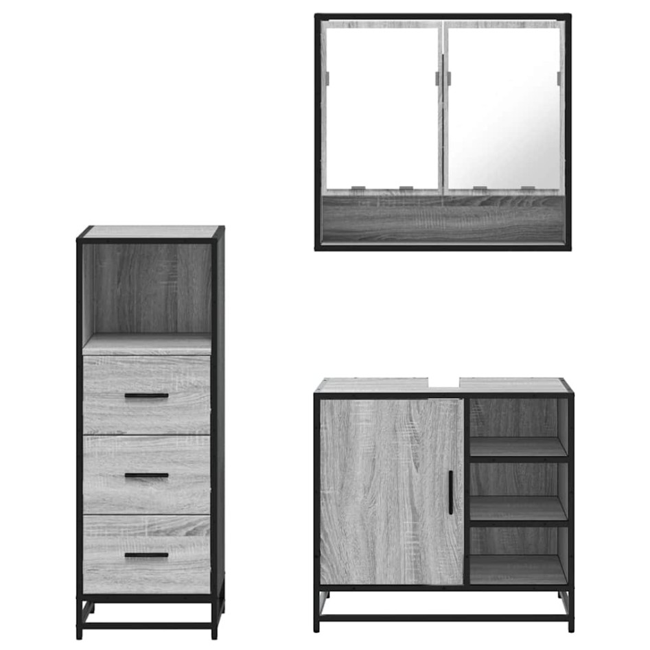 Set de muebles de baño 3 pzas madera contrachapada gris
