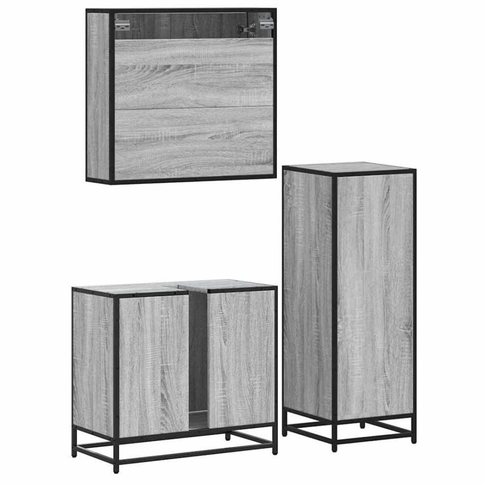 Set de muebles de baño 3 pzas madera contrachapada gris