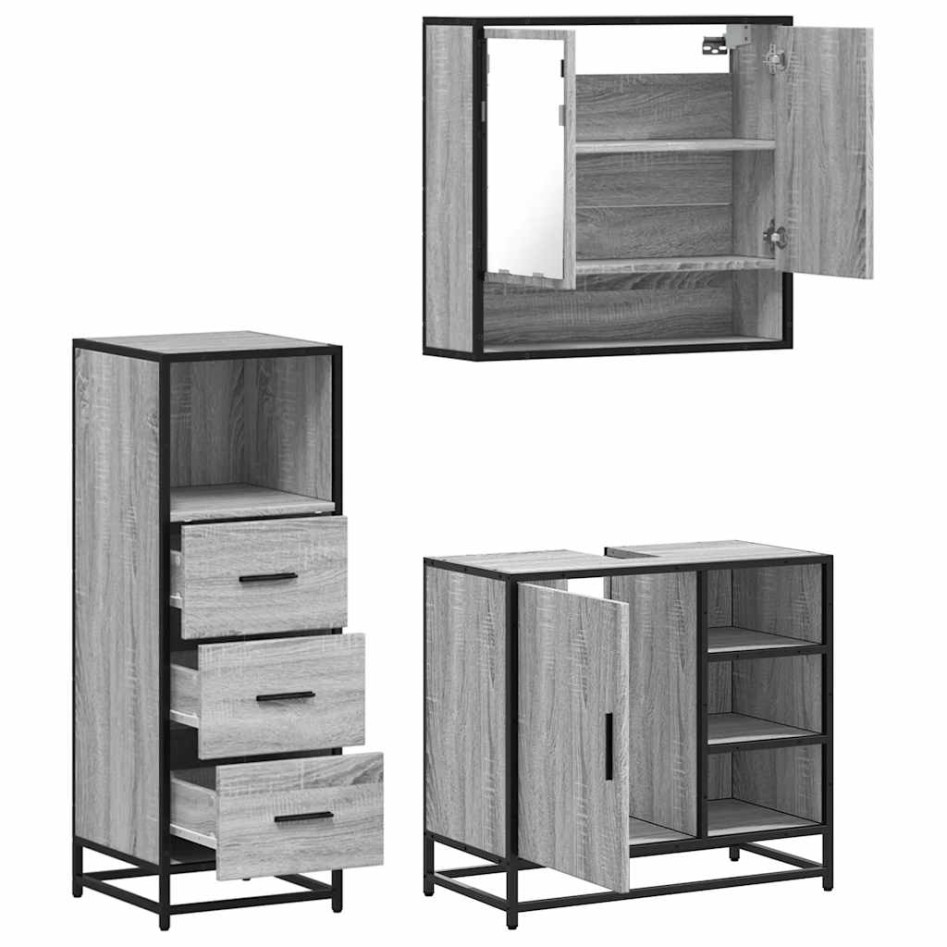 Set de muebles de baño 3 pzas madera contrachapada gris