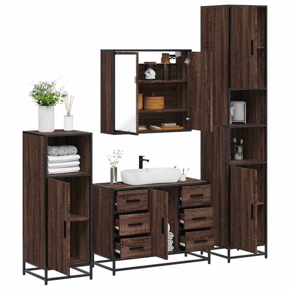 Set de muebles baño 4 pzas madera contrachapada roble