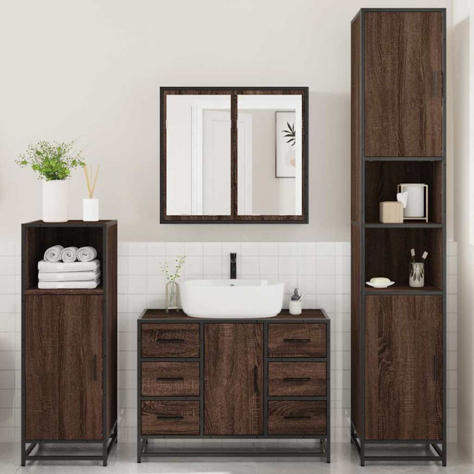 Set de muebles baño 4 pzas madera contrachapada roble