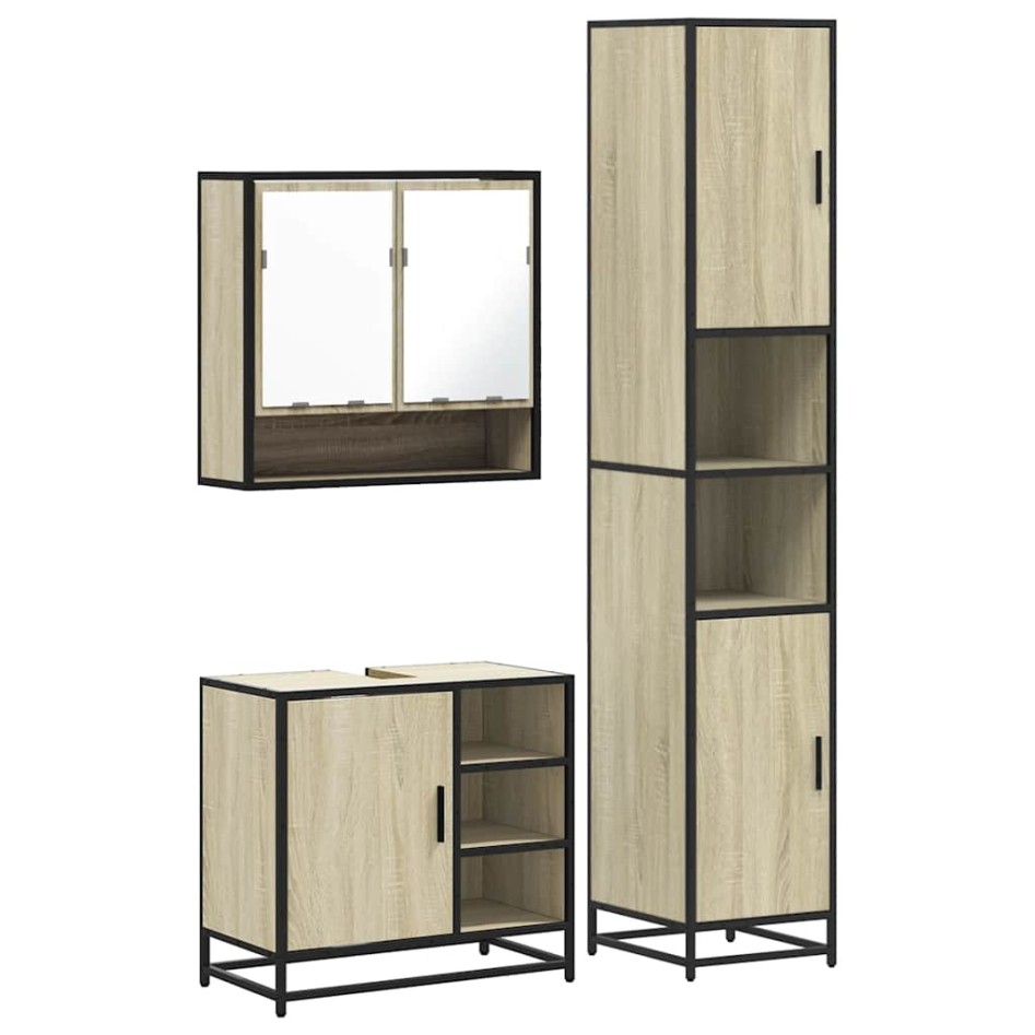 Set de muebles de baño 3 pzas madera contrachapada roble