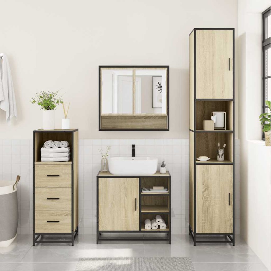 Set de muebles de baño 3 pzas madera contrachapada roble