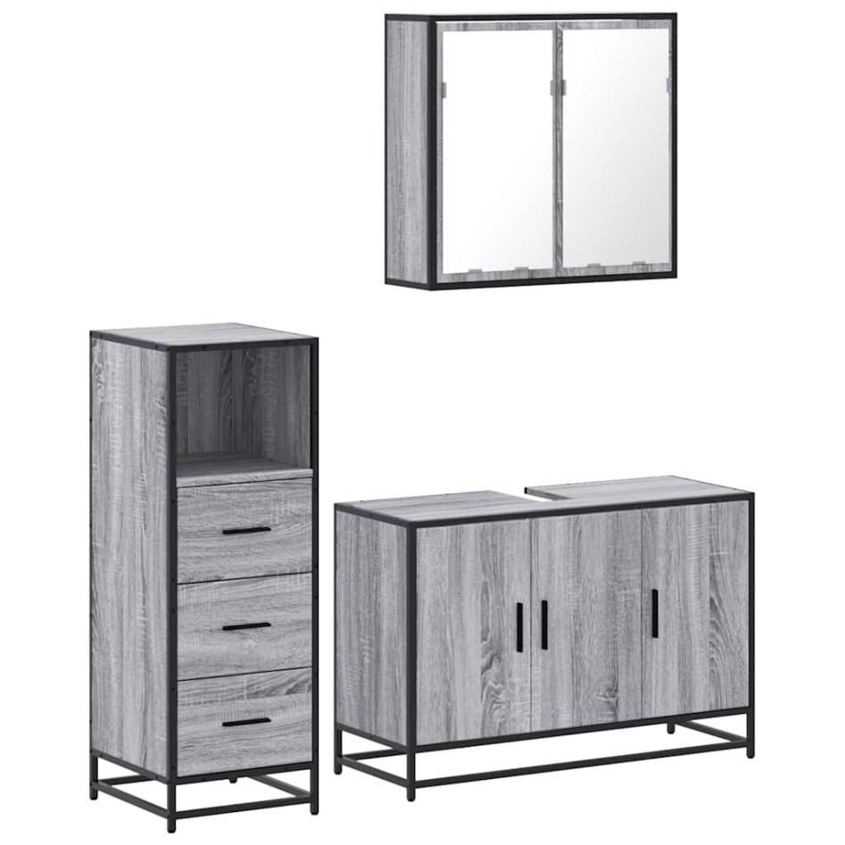 Set de muebles de baño 3 pzas madera contrachapada gris