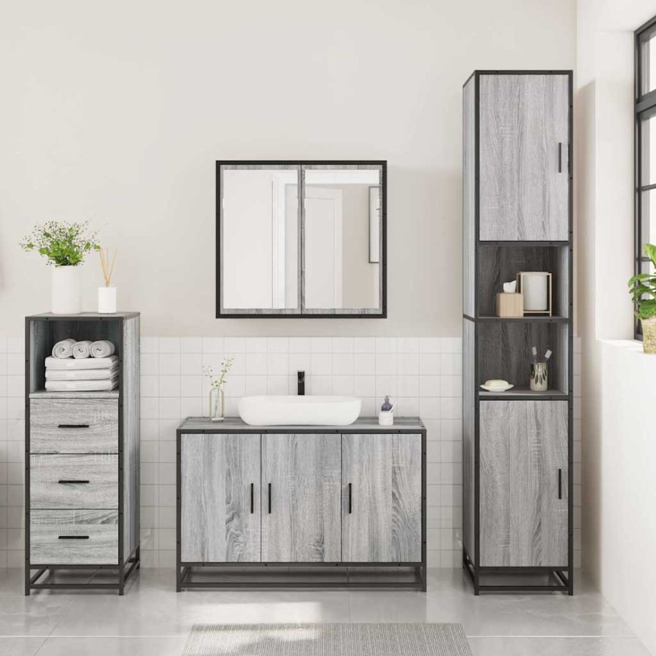 Set de muebles de baño 3 pzas madera contrachapada gris