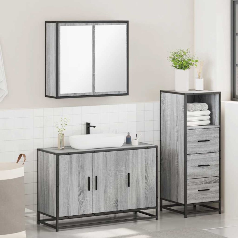 Set de muebles de baño 3 pzas madera contrachapada gris