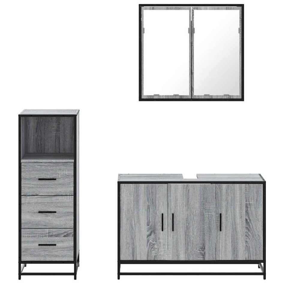 Set de muebles de baño 3 pzas madera contrachapada gris