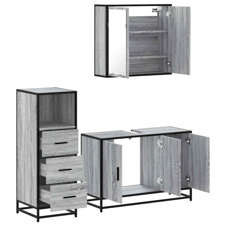 Set de muebles de baño 3 pzas madera contrachapada gris