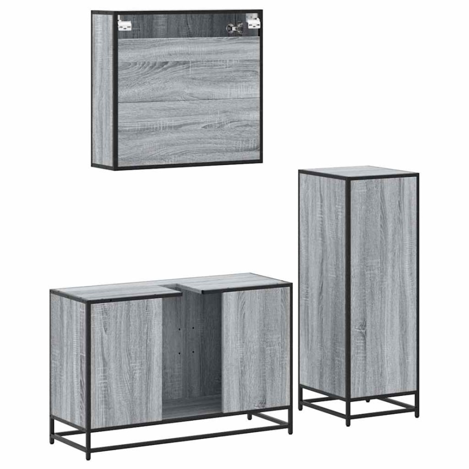 Set de muebles de baño 3 pzas madera contrachapada gris