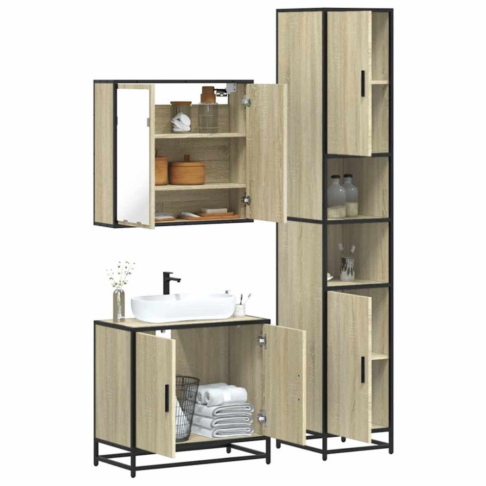 Set de muebles de baño 3 pzas madera contrachapada roble