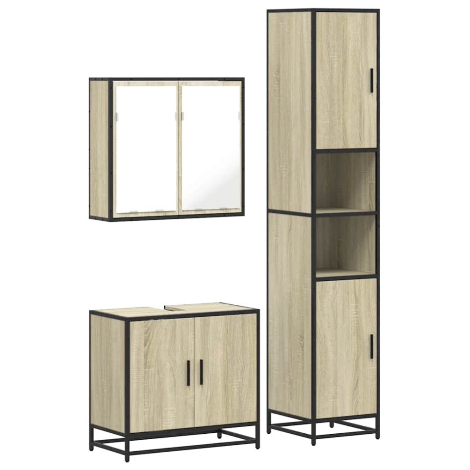 Set de muebles de baño 3 pzas madera contrachapada roble