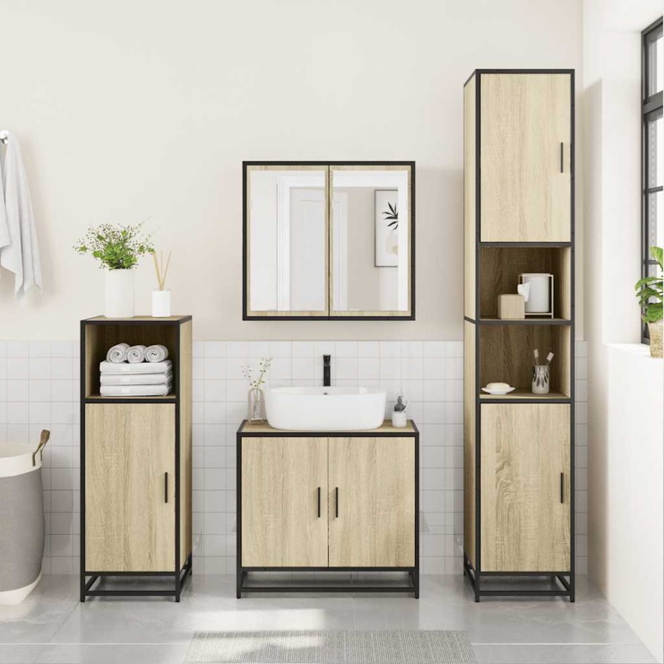 Set de muebles de baño 3 pzas madera contrachapada roble