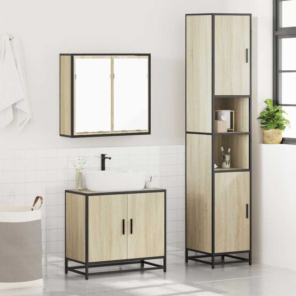Set de muebles de baño 3 pzas madera contrachapada roble