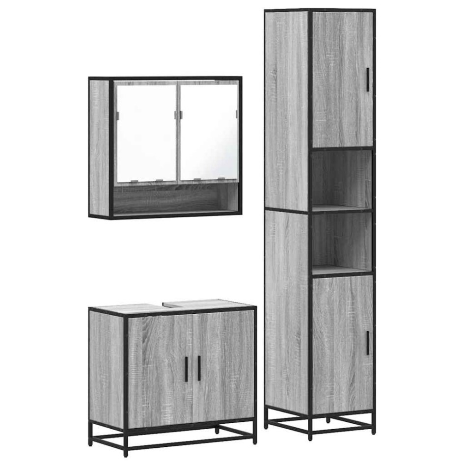 Set de muebles de baño 3 pzas madera contrachapada gris