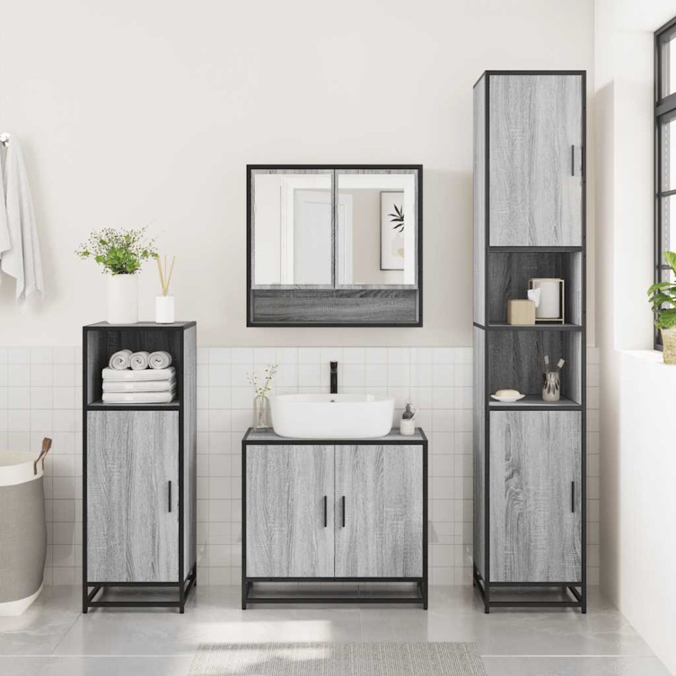 Set de muebles de baño 3 pzas madera contrachapada gris