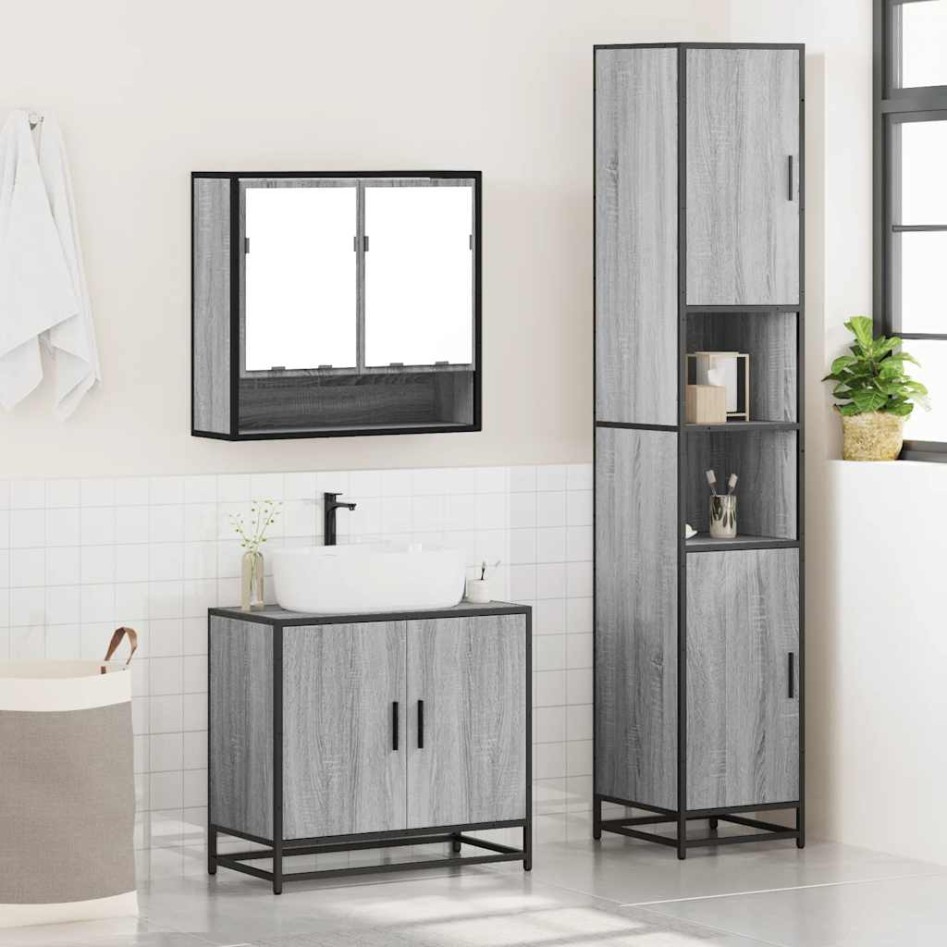 Set de muebles de baño 3 pzas madera contrachapada gris