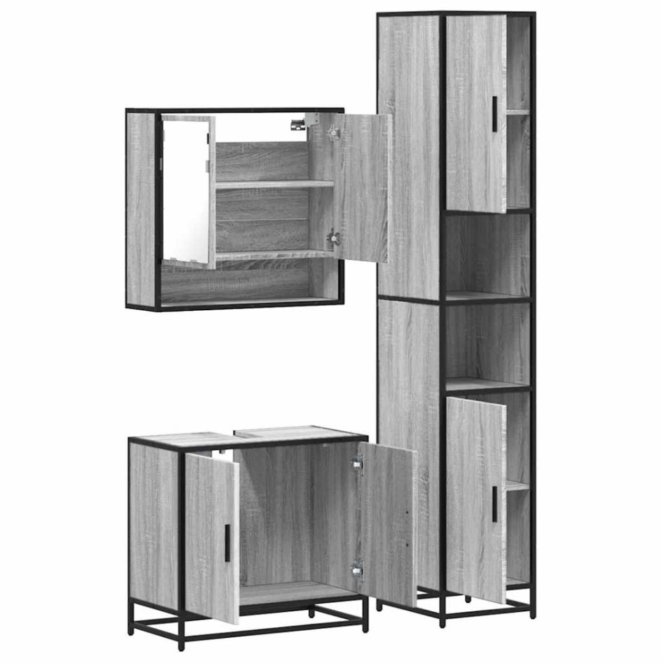 Set de muebles de baño 3 pzas madera contrachapada gris
