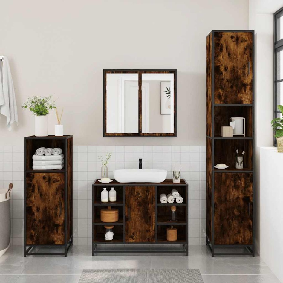Set de muebles baño 4 pzas madera contrachapada roble