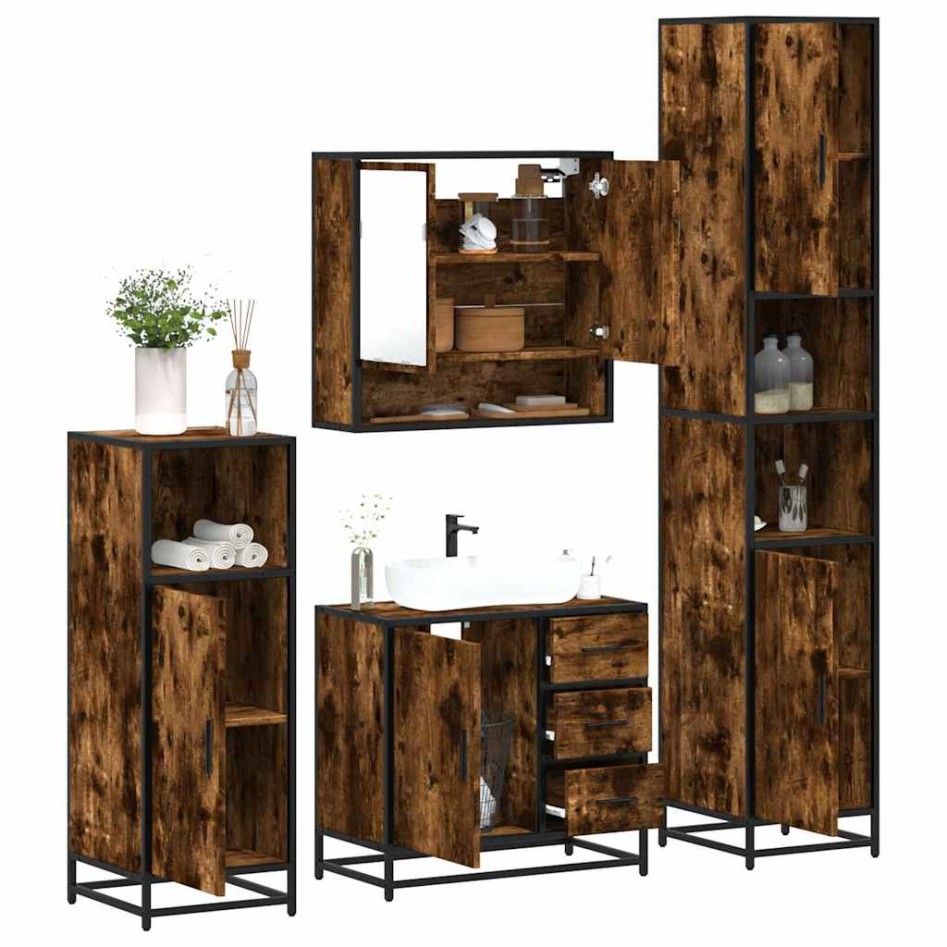 Set de muebles baño 4 pzas madera contrachapada roble