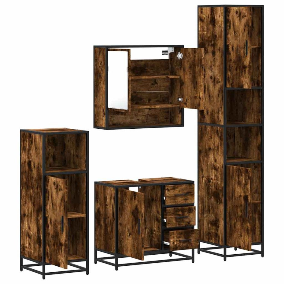 Set de muebles baño 4 pzas madera contrachapada roble