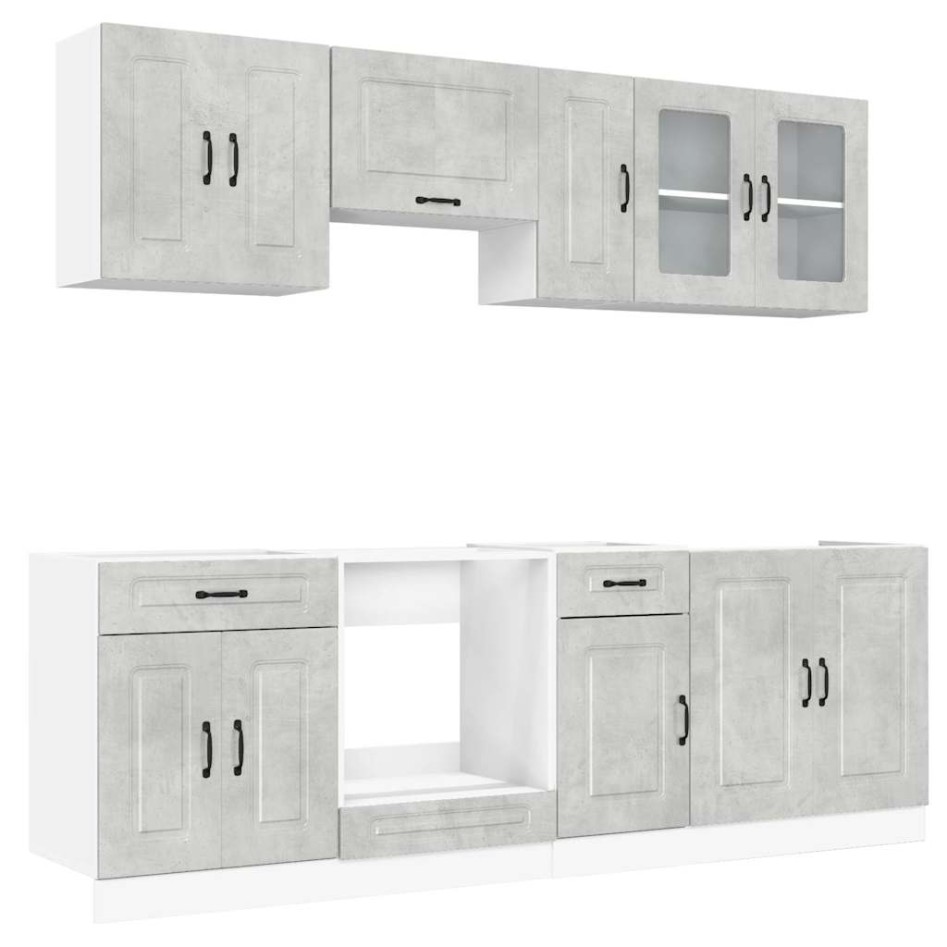 Mueble cocina Kalmar gris hormigón 8 pzas madera