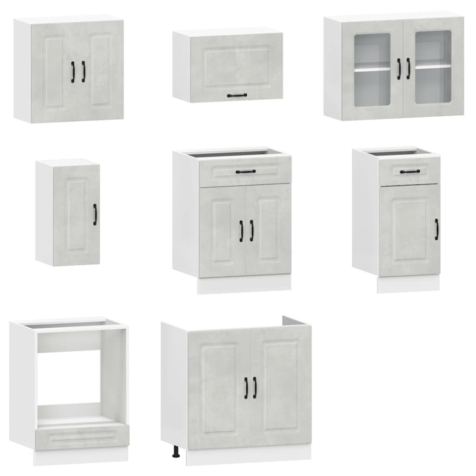 Mueble cocina Kalmar gris hormigón 8 pzas madera