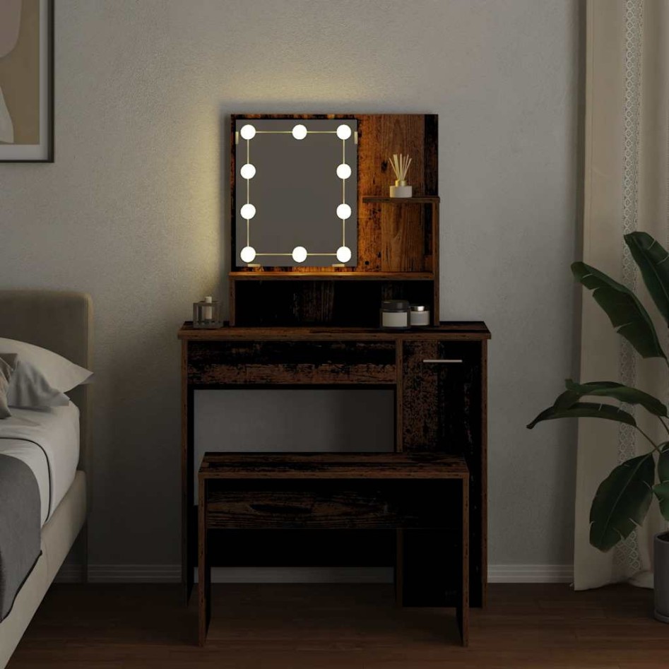 Juego de tocador con LED madera contrachapada madera