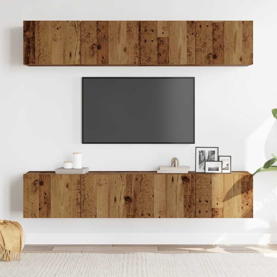 Muebles de TV de pared 4 uds madera vieja madera de