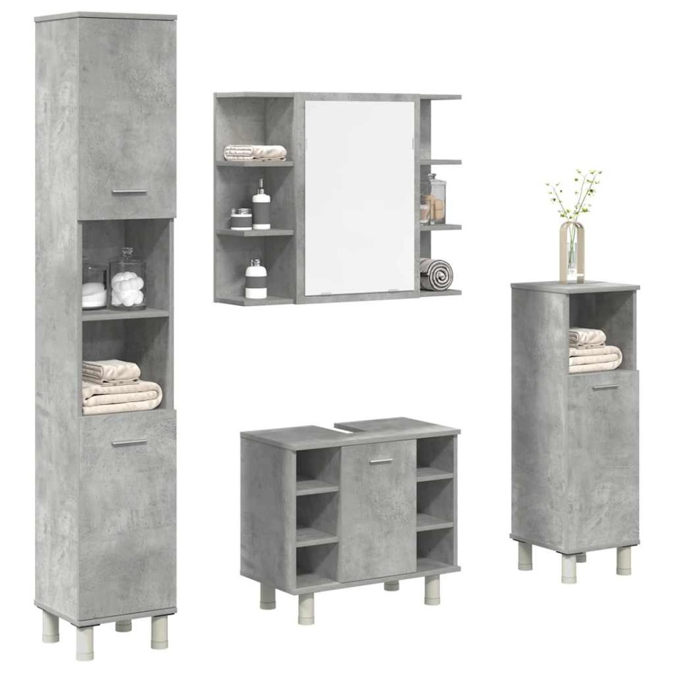 Juego muebles de baño 4 pzas madera contrachapada gris