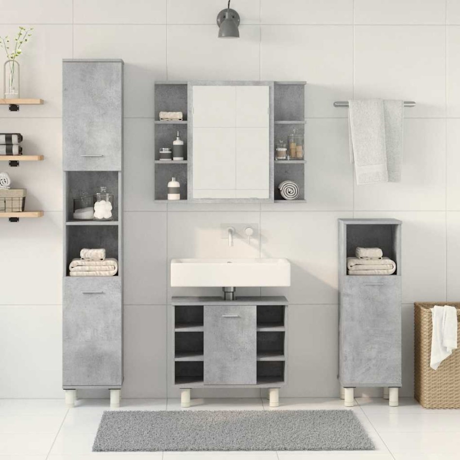 Juego muebles de baño 4 pzas madera contrachapada gris