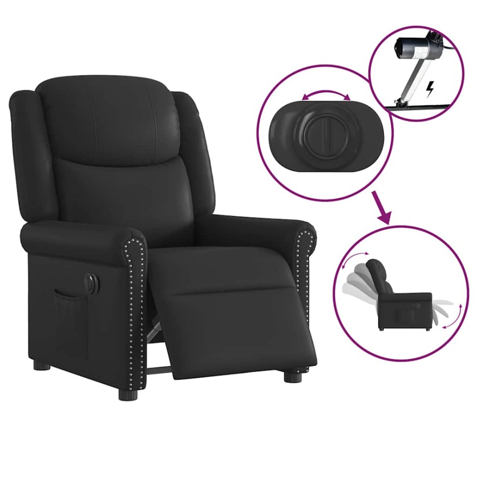 Sillón reclinable eléctrico cuero sintético negro