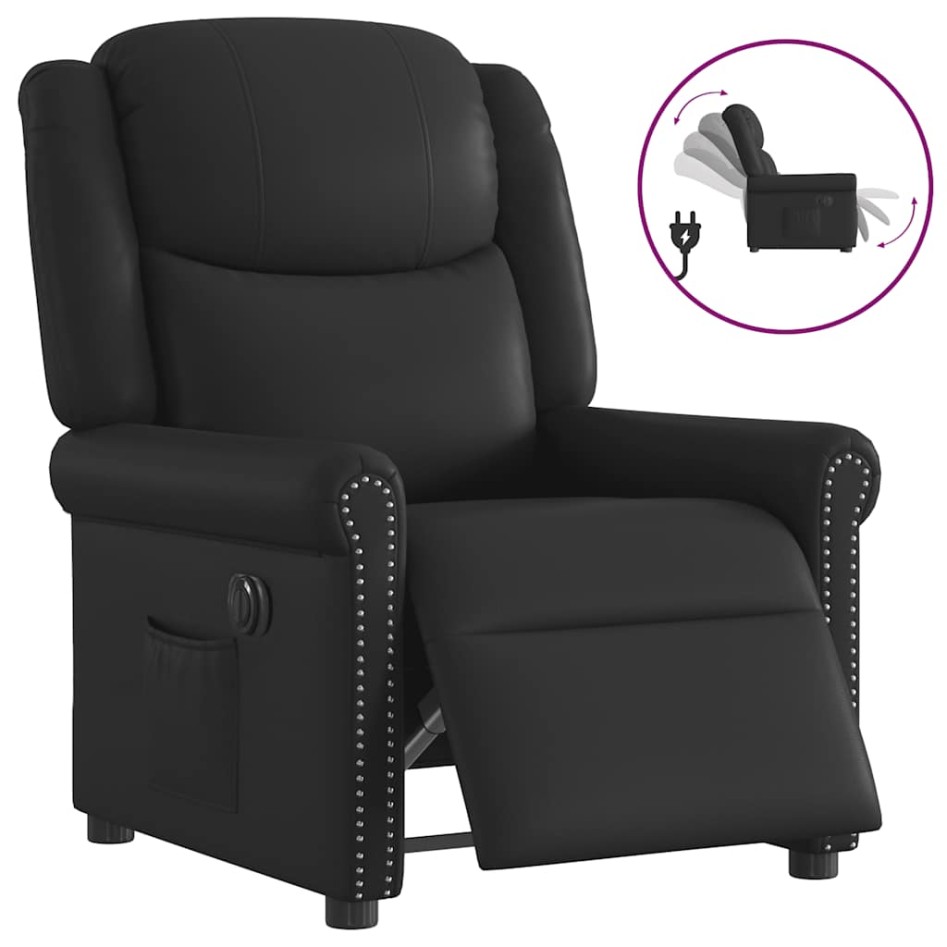 Sillón reclinable eléctrico cuero sintético negro