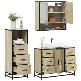 Set de muebles de baño 3 pzas madera contrachapada roble