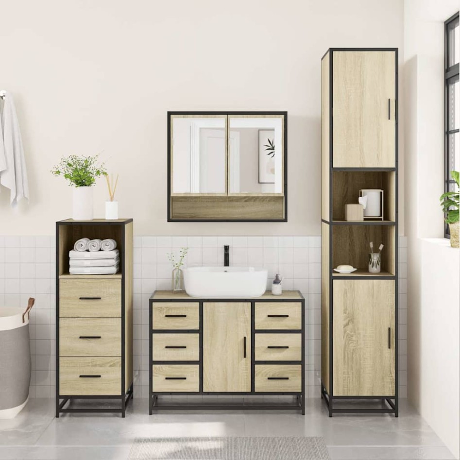 Set de muebles de baño 3 pzas madera contrachapada roble