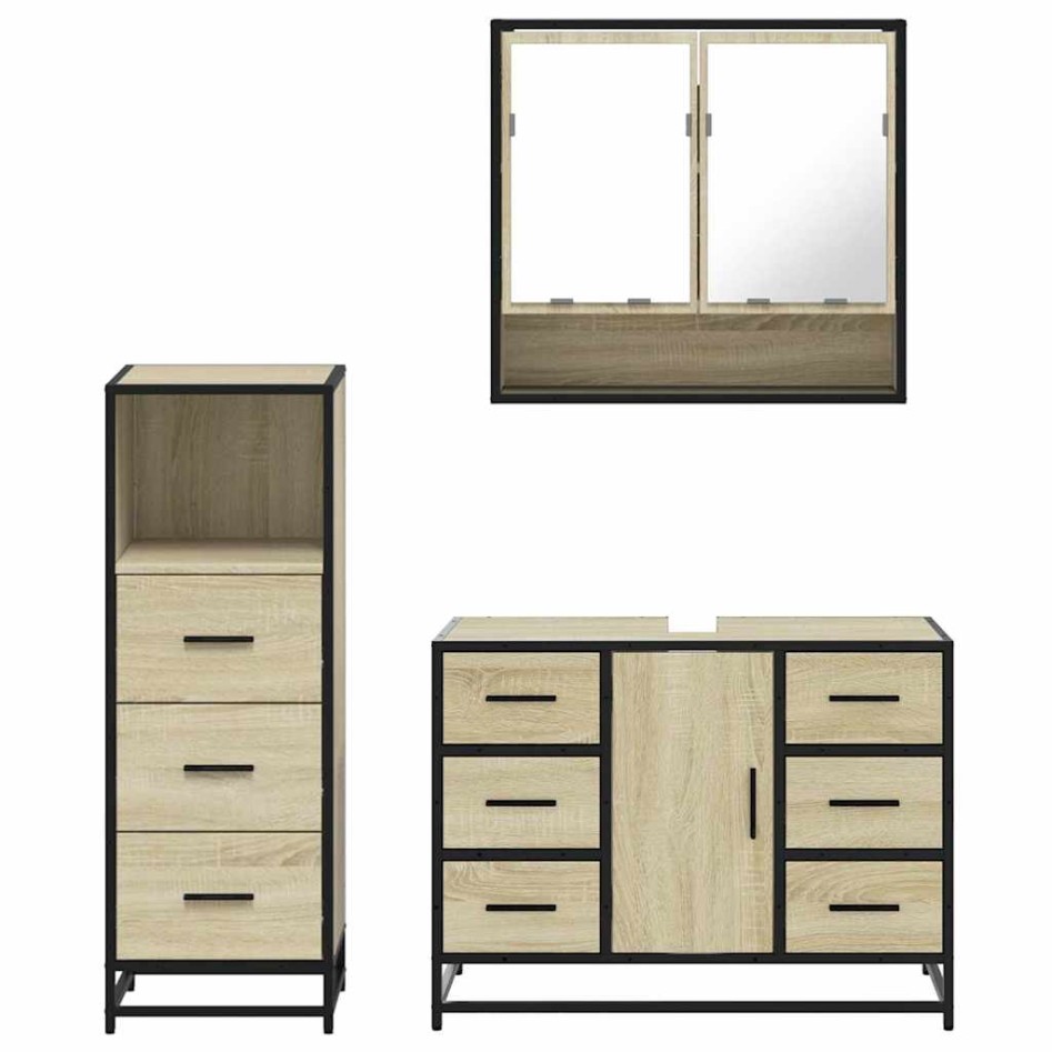 Set de muebles de baño 3 pzas madera contrachapada roble